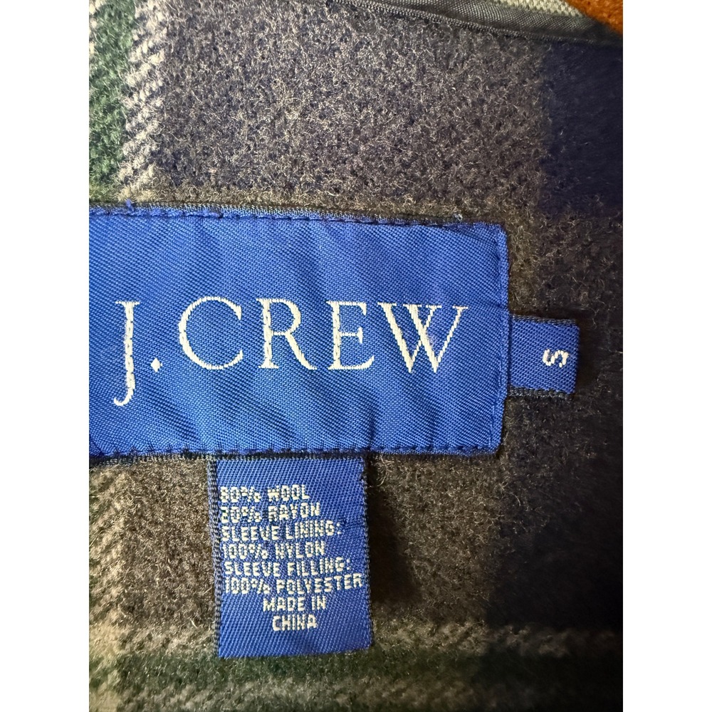 J.Crew Mens Barn Jacket Olive Green Canvas Plaid Lined Field Coat S - Picture 9 of 12